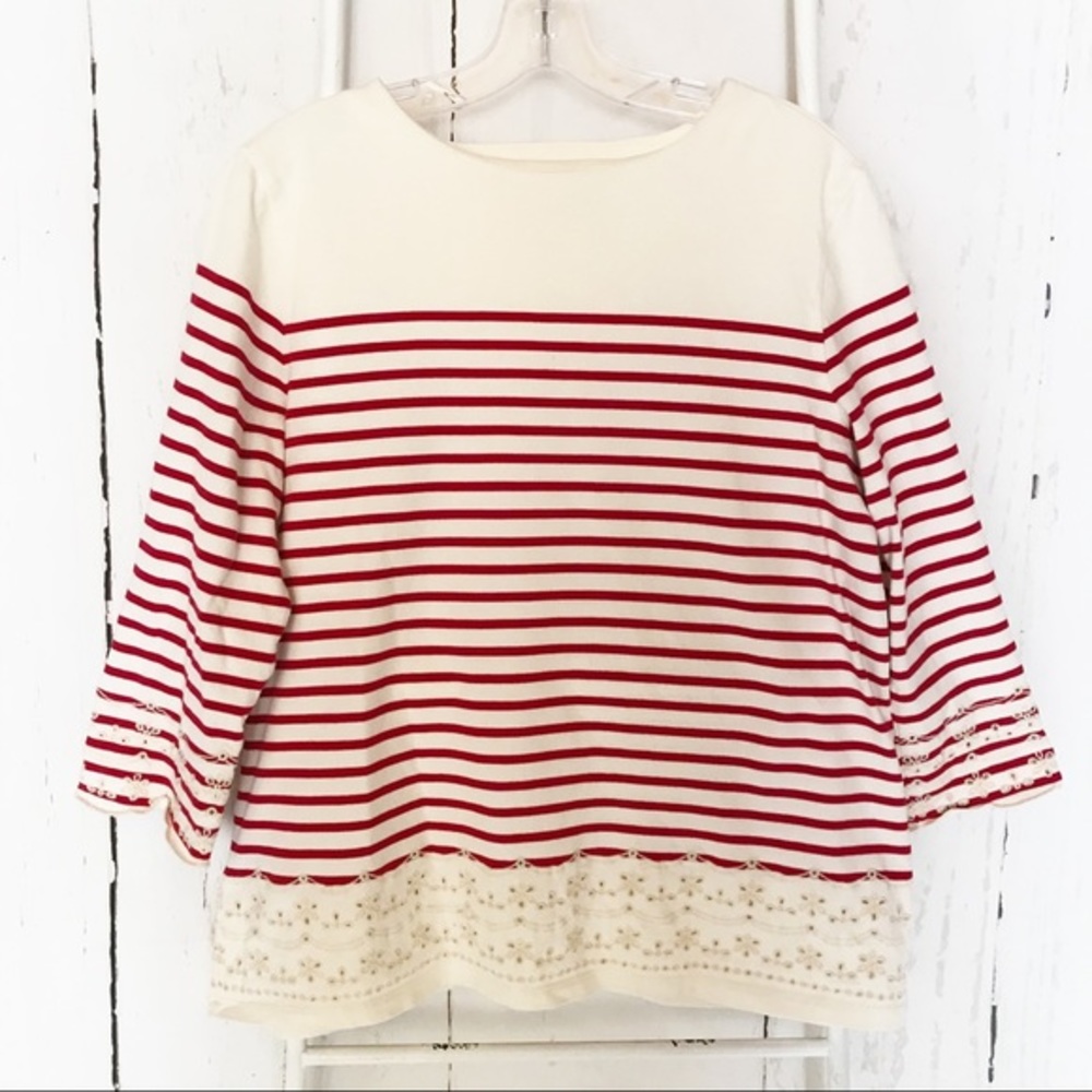 BeachLunchLounge Red Cream Striped Top with Eyelet